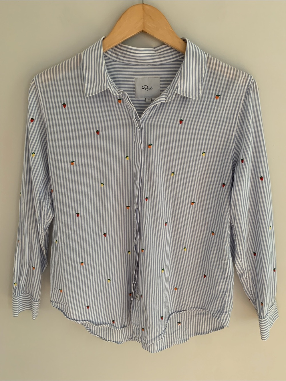 Rails Taylor Embroidered Citrus Fruit Print Striped Button Up Shirt Medium